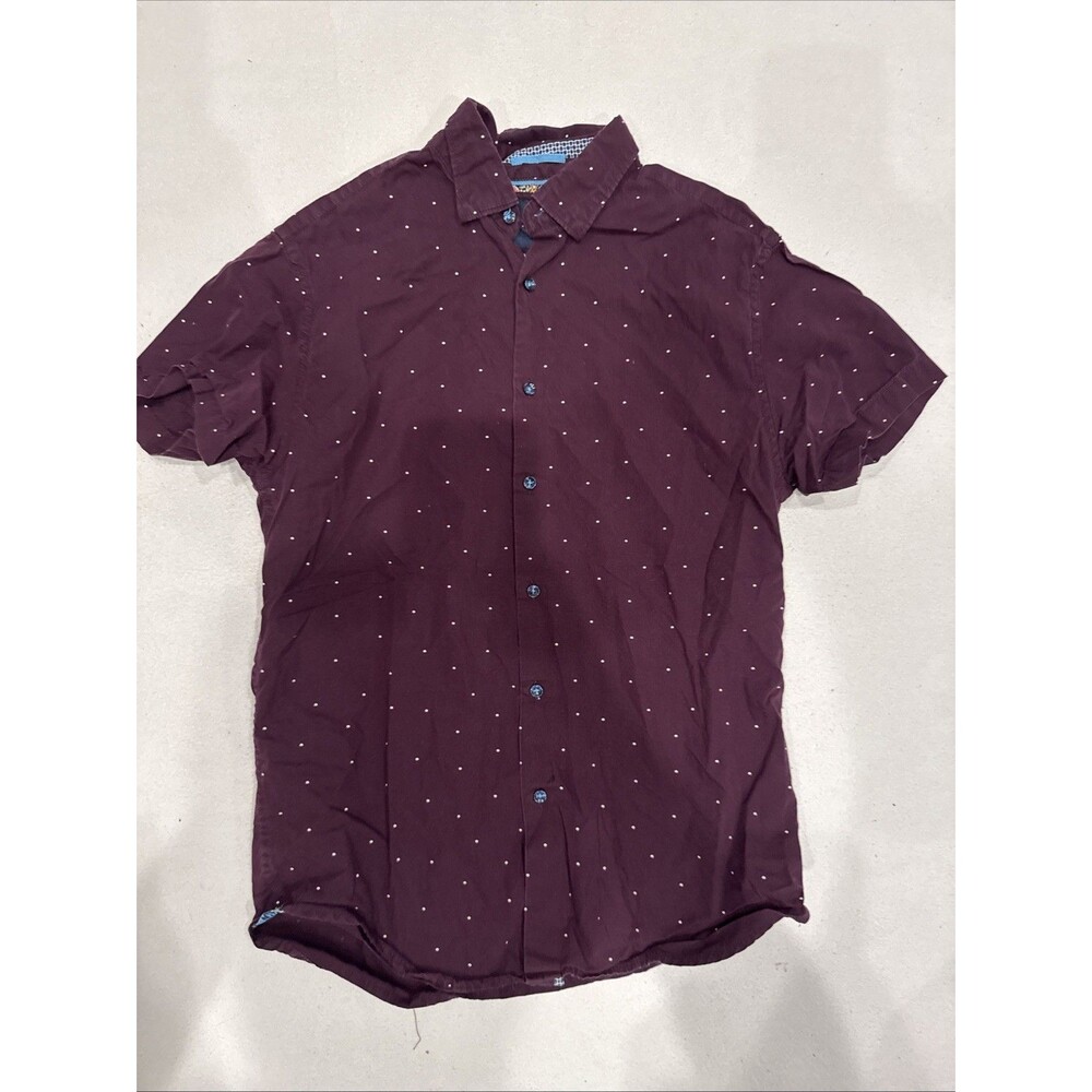 Men’s Button Down Shirt Short Sleeve Burgundy Dot Sz Small